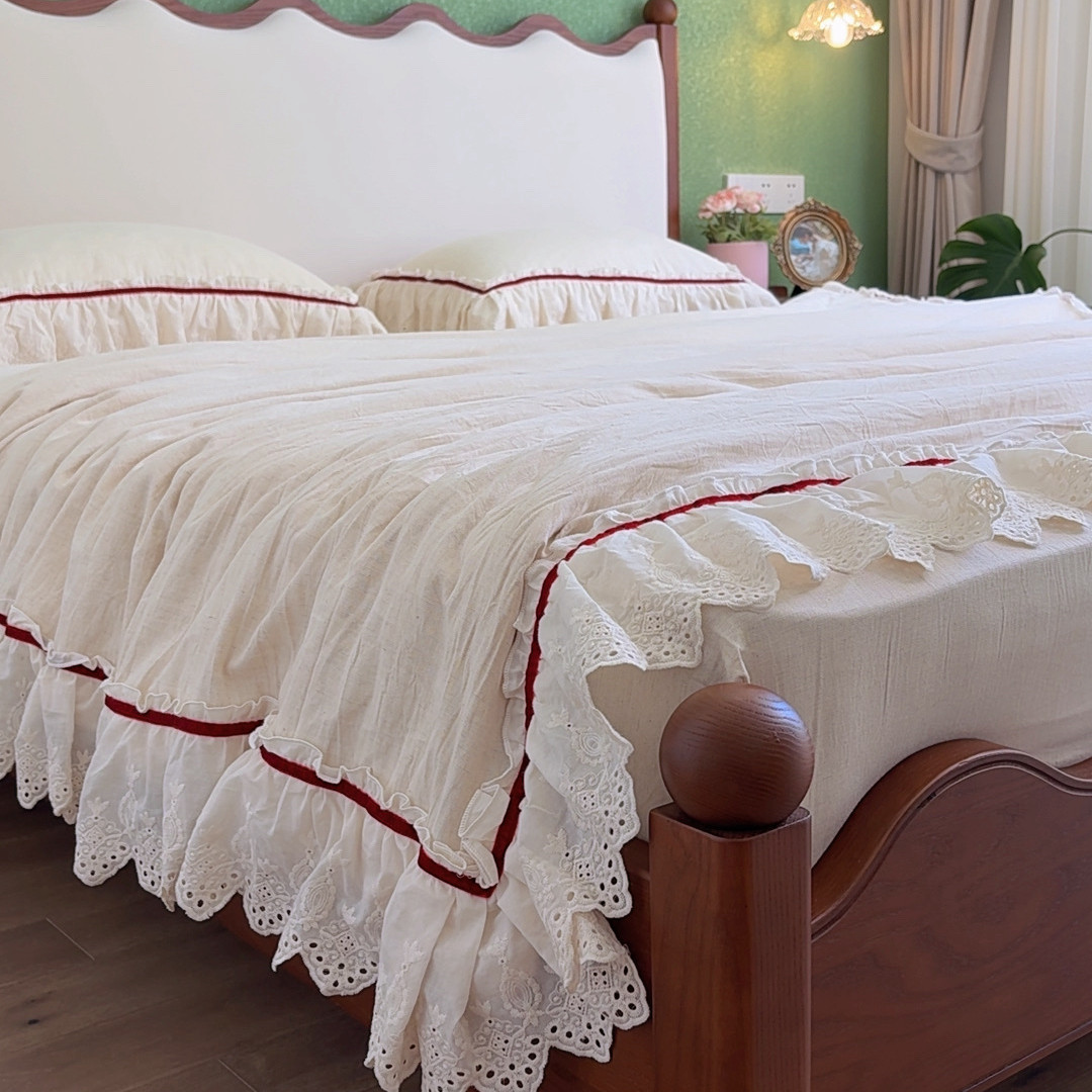麻本洛丽塔 | 法式公主风花边四件套棉麻被套床单亚麻卧室床品,床上用品,床品套件/四件套/多件套,淘宝优惠券,粉丝福利购,淘宝优惠卷