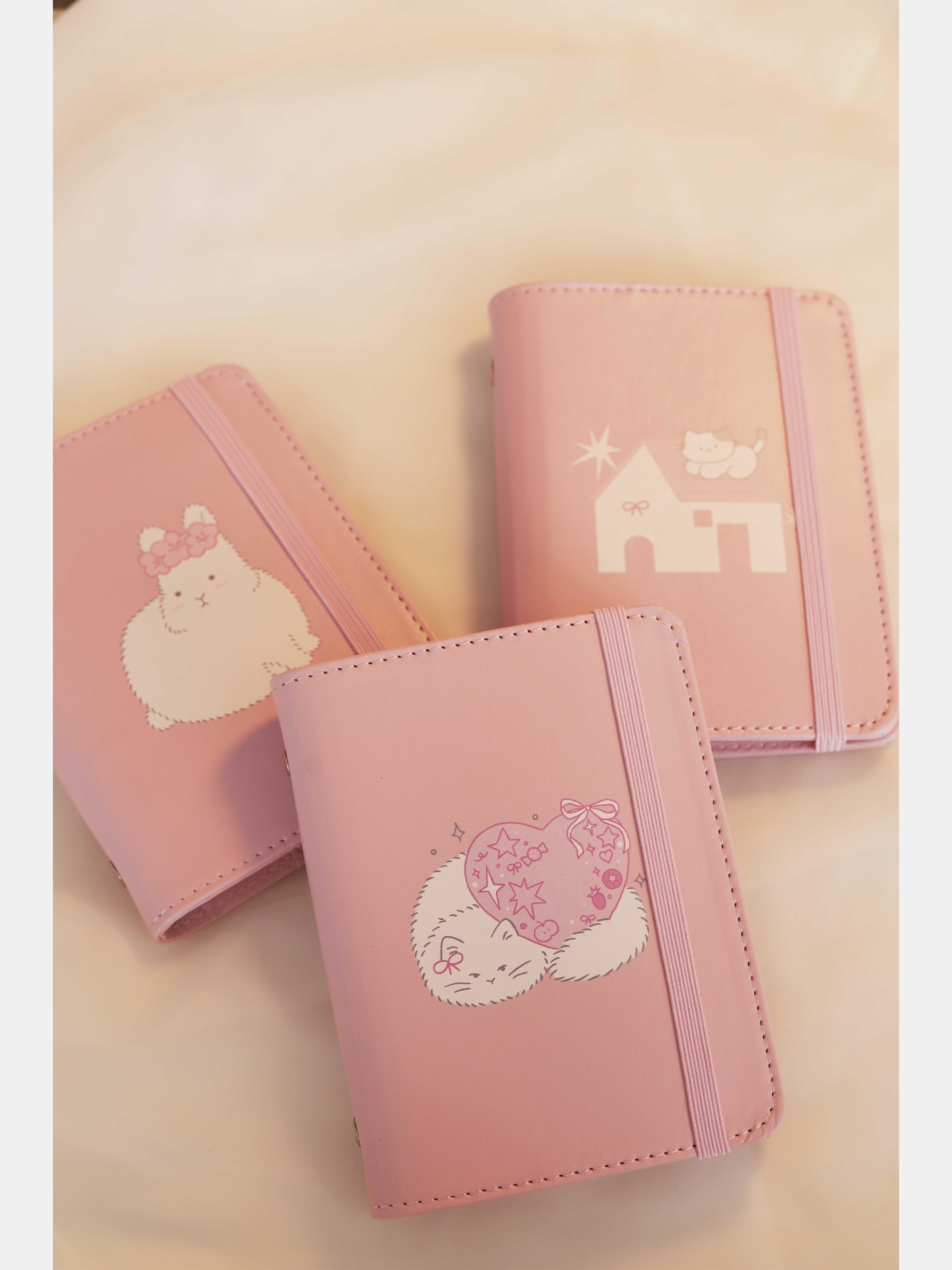 粉色猫咪兔子房子活页手帐本M5含空白内页随身简约迷你旅行记事本