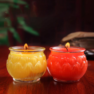 莲花平口酥油灯24小时无烟蜡烛环保天然家用玻璃杯植物酥油供佛灯