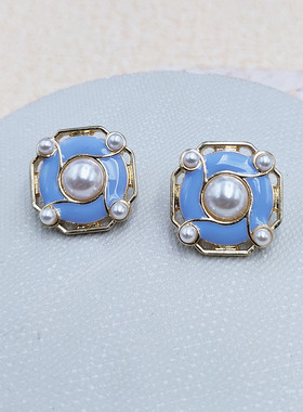 法式复古滴釉耳饰质感蓝色珐琅耳环女银针滴油撞色耳饰B562