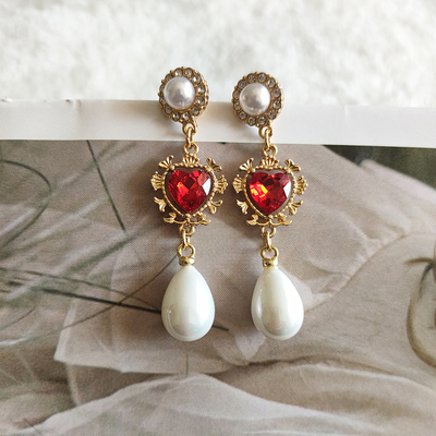 复古珠爱心长款高雅时尚风耳环