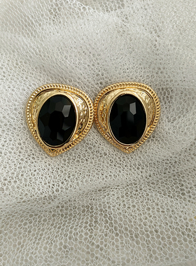 黑色系vintage复古耳饰经典宫廷小香桃心耳钉银针无耳洞耳夹B041