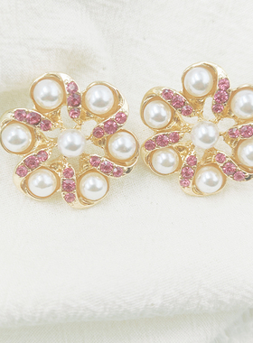 欧美时尚优雅花朵耳钉红色滴油仿珍珠耳环奢华气质耳饰C290