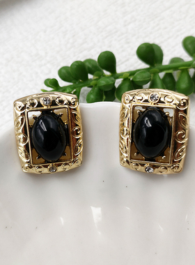 欧美复古耳饰设计感百搭镂空方形气质珍珠宫廷风耳钉B945