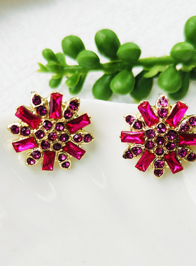 轻奢气质雪花耳饰紫色琉璃圆形银针耳钉无耳洞耳夹女百搭C060