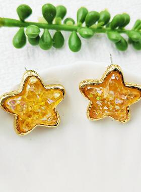 黄色星星耳饰女款新款艺术生小众甜美可爱日常耳饰C121
