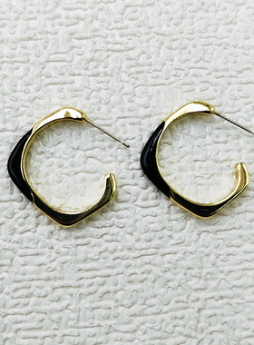 黑色滴油金属耳环不规则C形耳钉冷淡风简约气质银针耳饰C015