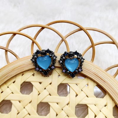 海洋之心复古水钻猫眼石小巧耳夹