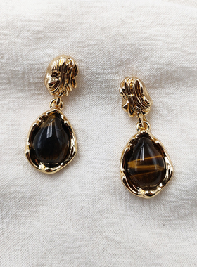 虎眼石水滴耳钉轻奢小众设计感高级耳环独特爆款秋冬耳饰女B719