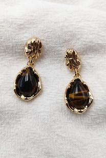 虎眼石水滴耳钉轻奢小众设计感高级耳环独特爆款 秋冬耳饰女B719