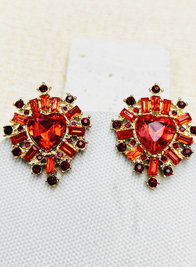 新款轻奢时尚耳钉网红气质耳环百搭红色桃心银针女C075