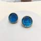 复古蓝色果冻树脂镶嵌玫瑰花耳钉几何圆形山茶花高级耳钉B953