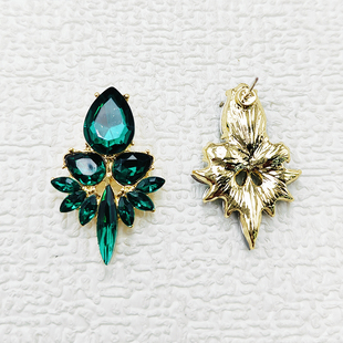 欧美彩钻奢华耳饰重工耳环复古宫廷风几何耳钉绿色宝石C040