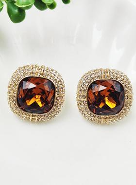 精致满钻耳饰镶嵌重工耳钉法式欧美港风小众气质方糖耳环C249