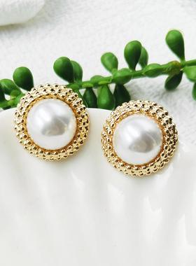 日常通勤款耳饰半圆珍珠耳钉时尚大气复古银针无耳洞耳夹C217