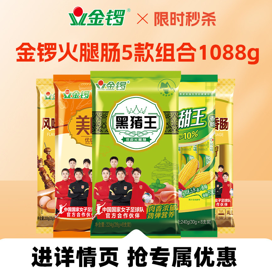 金锣惠享5袋火腿肠组合装玉米肠黑猪王美味王鸡肉肠香肠零食
