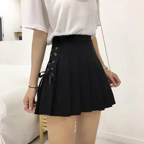 2021 spring and summer real price high waist design feeling bandage pleated skirt A-line skirt short skirt half skirt female