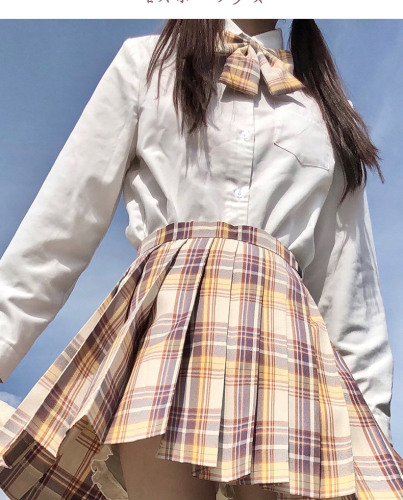 JK uniform skirt suit full set spring and summer season mountain blowing lattice skirt student pleated skirt Japanese skirt