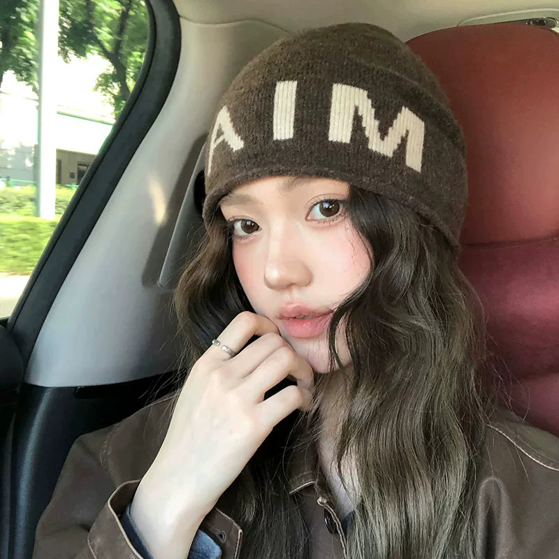 大头围字母针织包头冷帽子显脸小