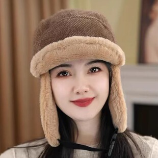 2025新款双面可带加绒雷锋帽子女秋冬骑行防寒套头帽滑雪护耳冷帽