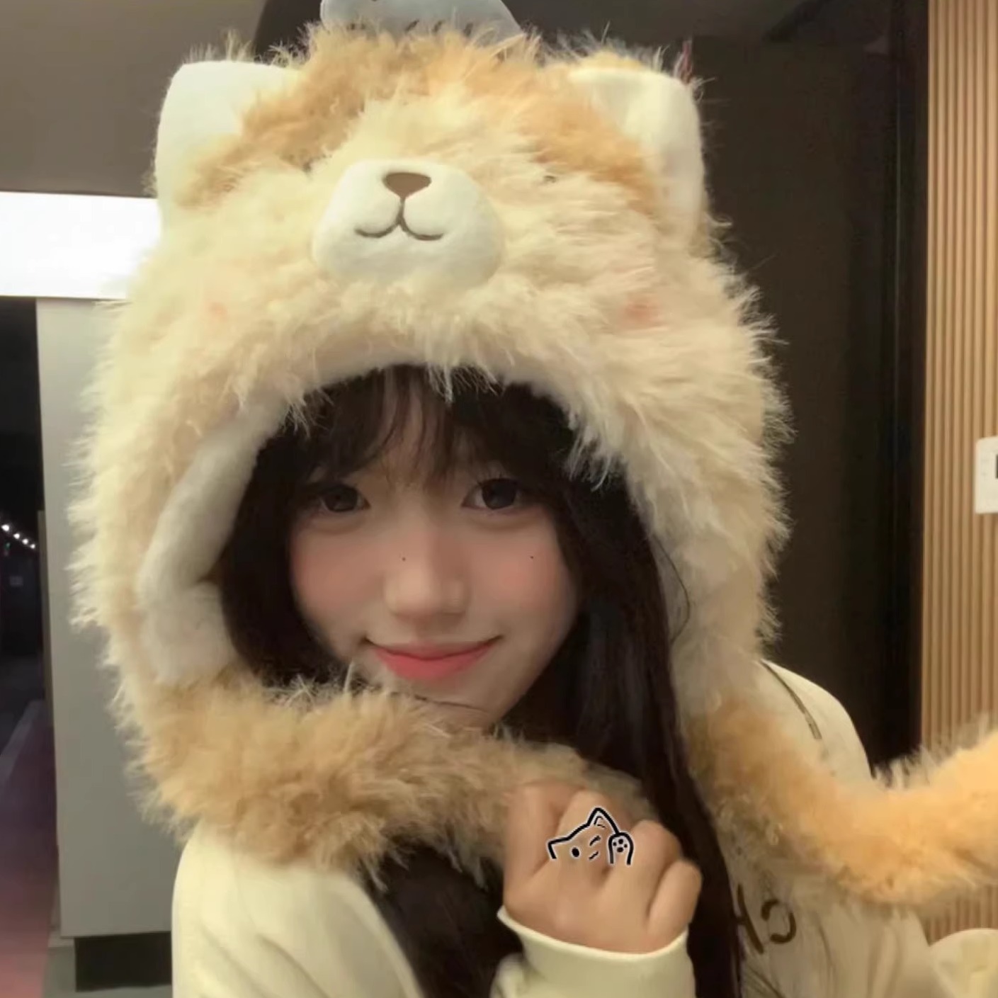 可爱毛绒帽子女耳朵会动加厚保暖