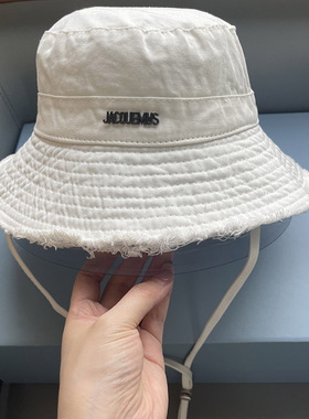 泫雅同款JACQUEMUS夏季洗水大檐渔夫帽度假毛边吊绳防晒女遮阳帽