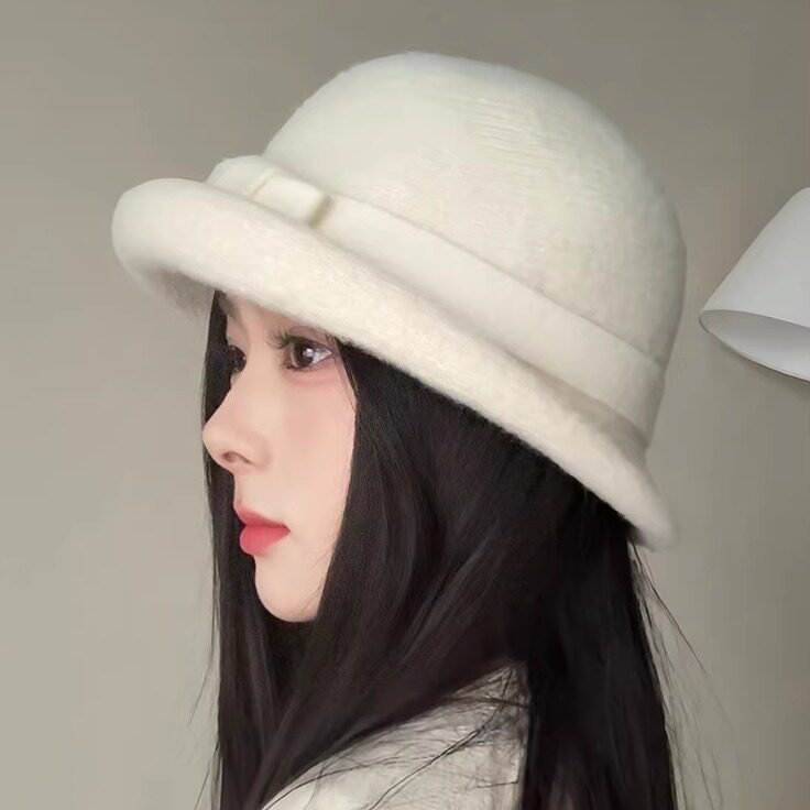高级感羊毛蝴蝶结渔夫帽女冬保暖