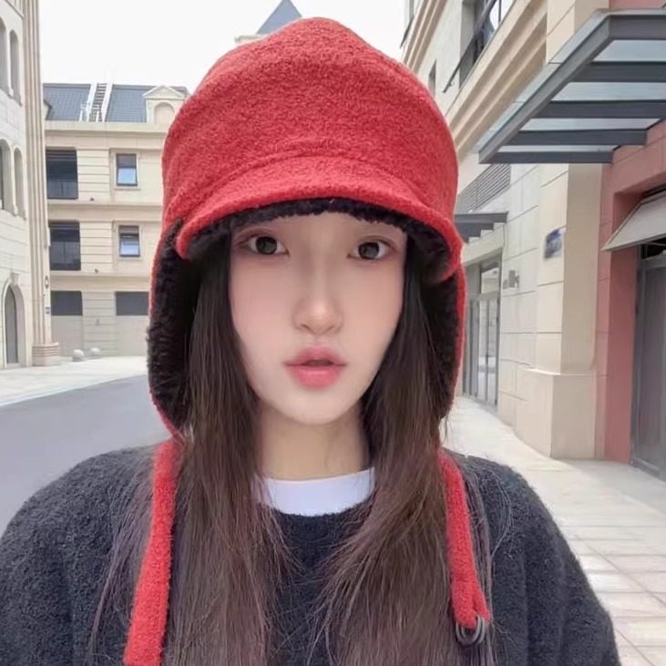 复古加绒羊羔毛飞行帽女秋冬保暖