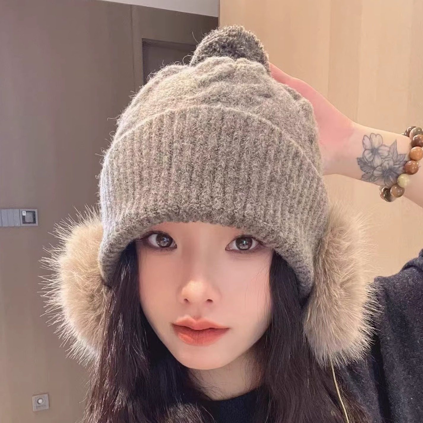 韩系复古毛绒针织帽子女秋冬季耳帽一体保暖包头帽大头围护耳冷帽,服饰配件/皮带/帽子/围巾,帽子,淘宝优惠券,粉丝福利购,淘宝优惠卷