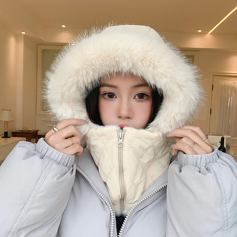 毛绒护耳帽女2025新款秋冬加厚
