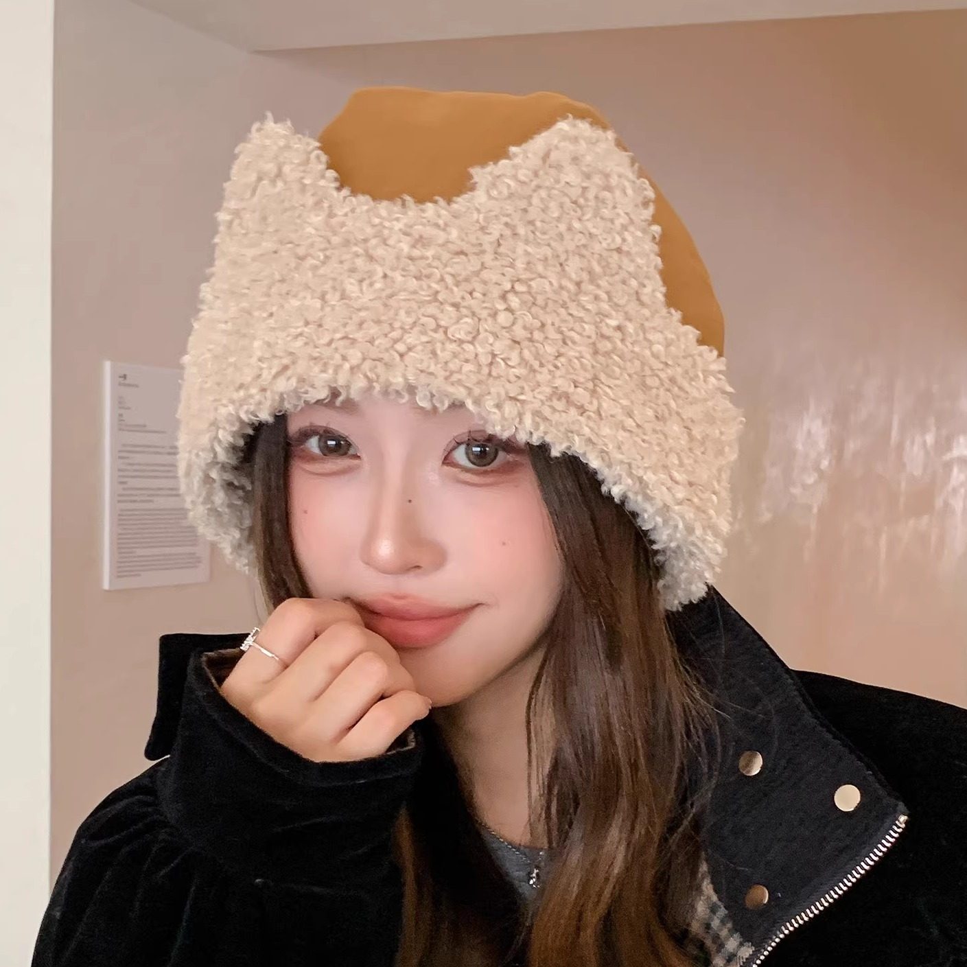 日系可爱猫耳加绒渔夫帽子女秋冬季防寒保暖麂皮套头帽护耳显脸小,服饰配件/皮带/帽子/围巾,帽子,淘宝优惠券,粉丝福利购,淘宝优惠卷