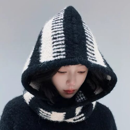 巴拉克拉法羊毛条纹针织帽女保暖