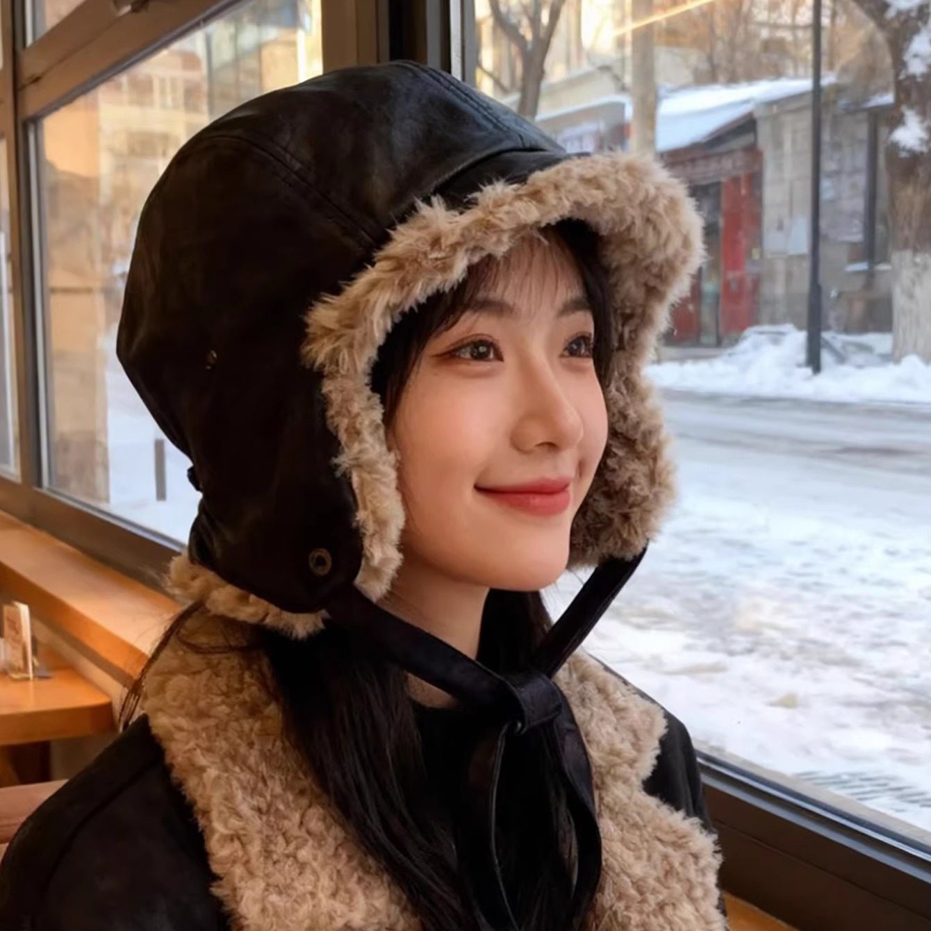 加绒加厚皮质雷锋帽男女保暖户外