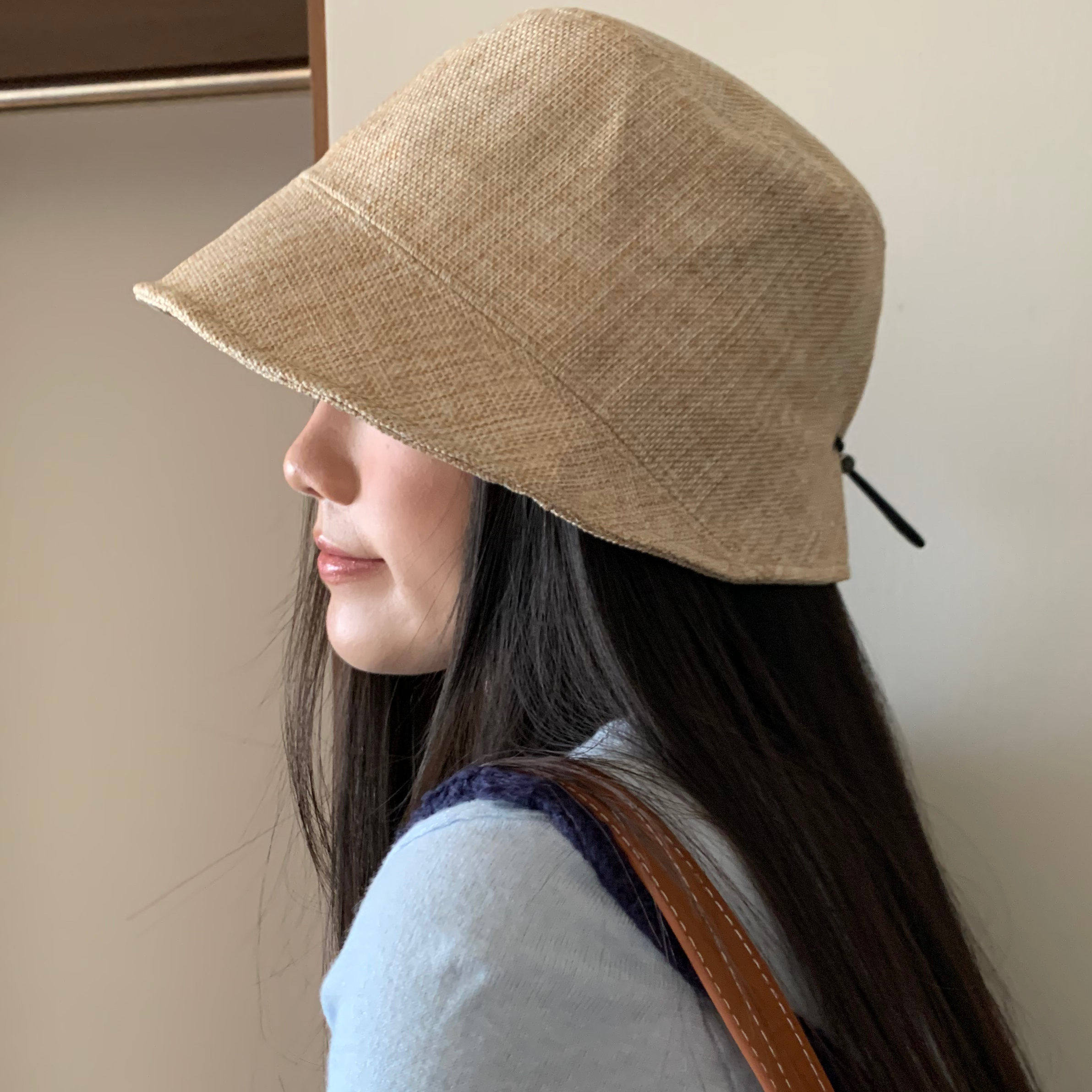 日系纯色棉麻渔夫帽子女夏季百搭透气遮阳盆帽老钱风防晒帽显脸小