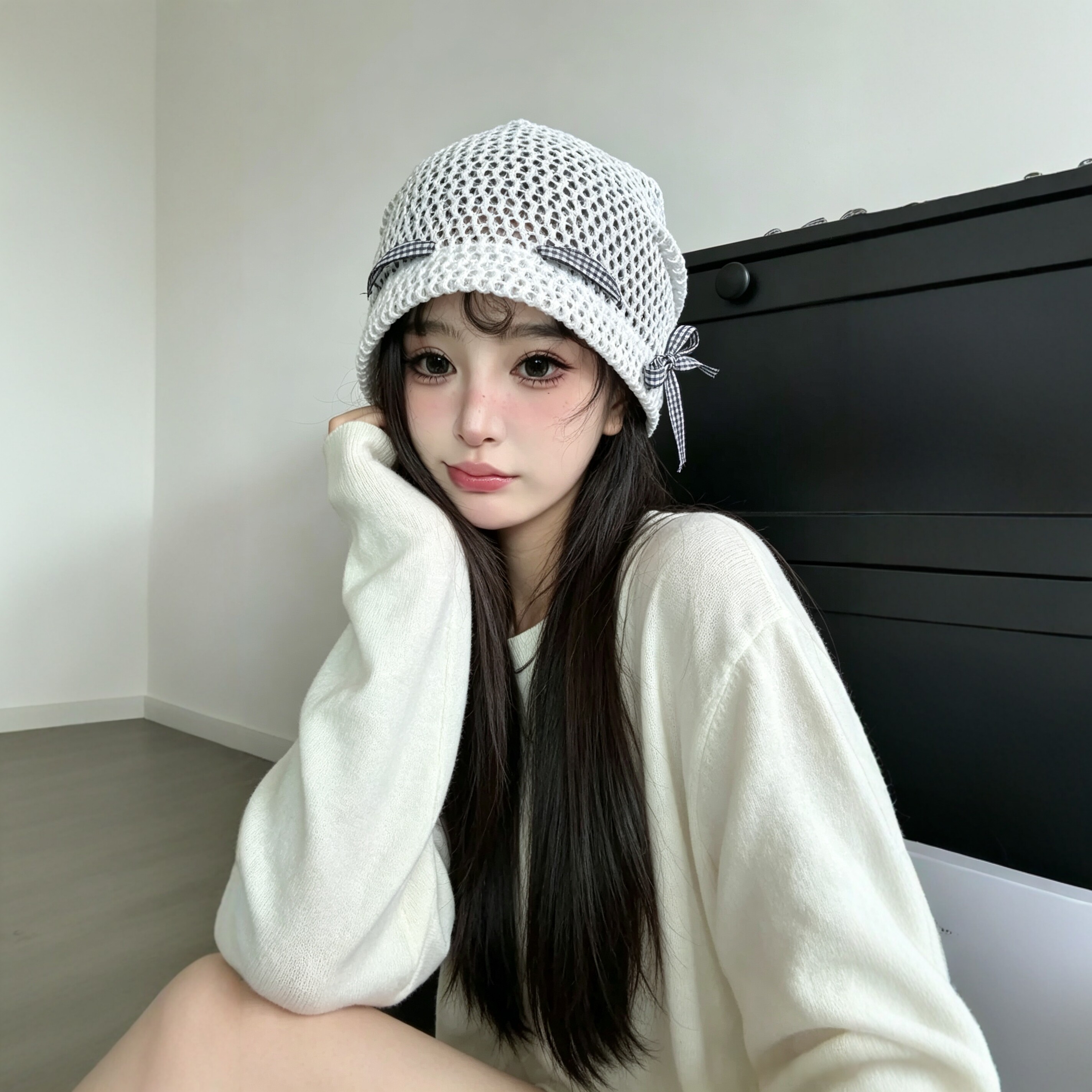 夏季透气显脸小蝴蝶结堆堆帽女