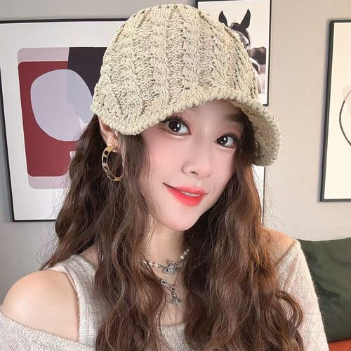 手工钩花短檐鸭舌帽遮白发显脸小