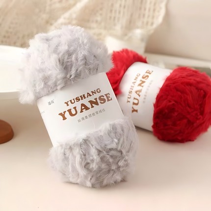 貂绒皮草线兔毛兔绒水貂绒裘皮绒粗毛线团毛绒绒织钩织围巾帽子