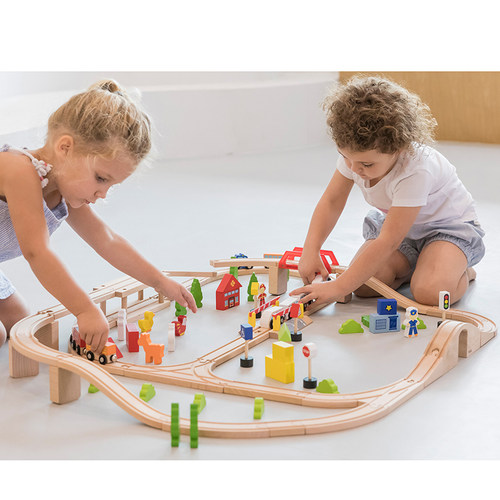 VIGA交通组合轨道木制拼搭积木