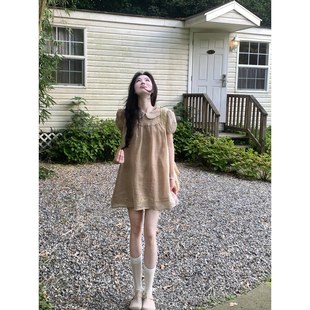 法式 温柔风茶歇绝美气质短裙子 甜美小个子娃娃领连衣裙子女装 夏季