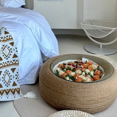 深渊花海茶几手工DIY轮胎改造全套轮胎茶几材料手工麻绳桌送配件