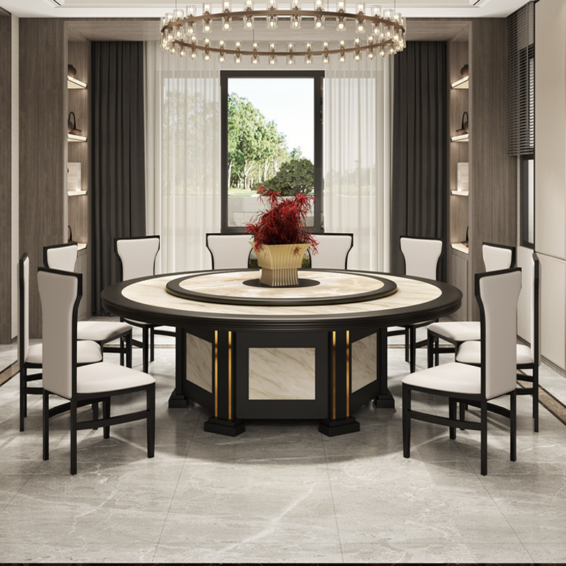 新品酒店电动餐桌大圆桌15人20人新中式会所饭店包厢岩板转盘桌子