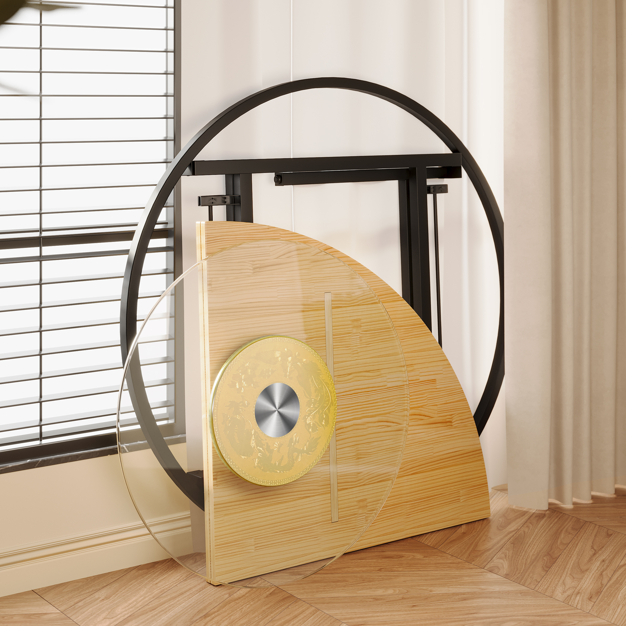 加厚折叠圆桌面板实木桌子可折叠餐桌15人20人圆形大桌面折叠饭桌