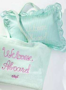 slip新款枕头湖水绿荷叶边真丝枕套旅行尺寸30*40cm环保袋套装