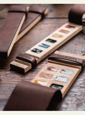 PEG&AWL6色小号木质颜料收纳盒12格大号真皮分装盒美国小众设计师