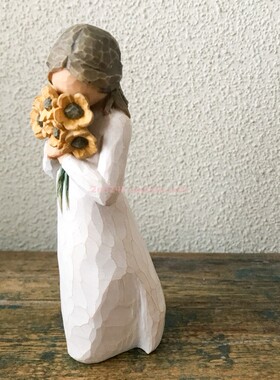 Willow tree一家人妈妈长裙女孩木雕摆件汤唯新生礼物向日葵捧花