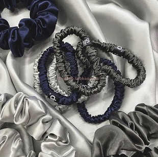 slip新款发圈发绳午夜系列桑蚕真丝LISA同款护发束发银色海军木炭