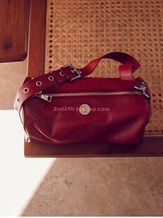 minitmute限量版 复古方形立体单肩包勃艮第酒红色斜挎真皮包韩国