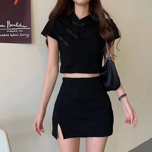 夏季新款旗袍短裙套装女气质时尚小个子显瘦包臀裙性感两件套装女