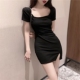 连衣裙小个子心机显瘦包臀赫本小黑裙女 方领性感短袖 2025夏季 新款