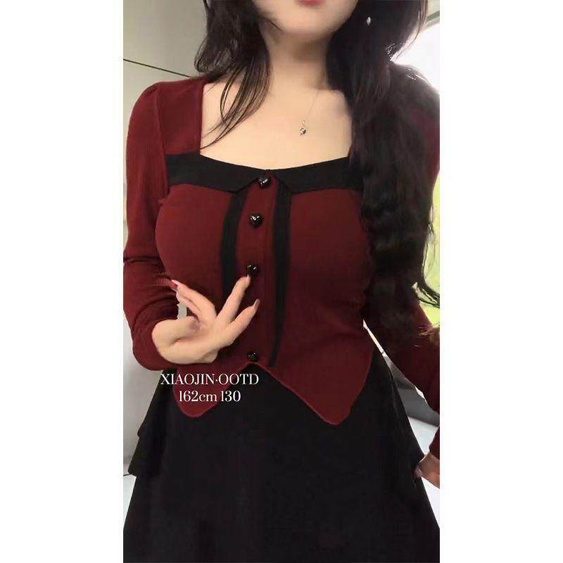 大码女装长袖显瘦两件套秋冬短裙mm微胖辣妹修身上衣套装打底衫